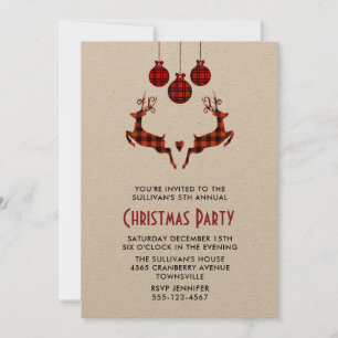 2 Renne de Noël sautant Invitation de fête rustiqu
