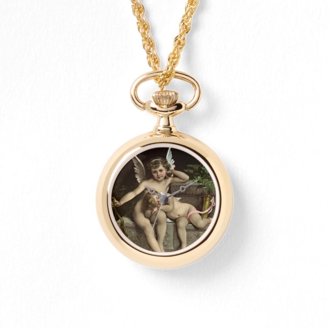 2 retro cupido's zitten horloge (Voorkant)