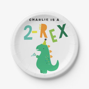2-Rex Dinosaur 2e verjaardag Borden Papieren Bordje
