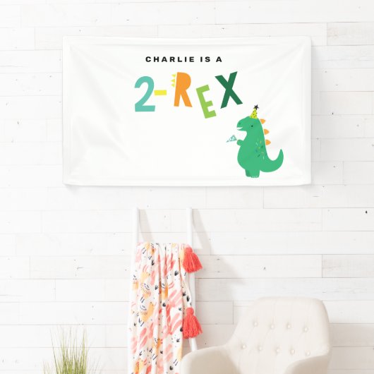 2-REX Dinosaur party Banner for 2nd Birthday Boy (Insitu)