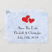 2 Rode harten op Icy Blue Marble behalve de datum Aankondigingskaart (Voorkant / Achterkant)