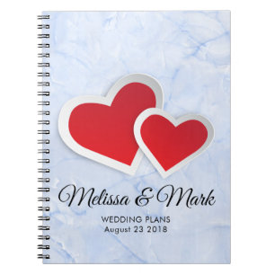 2 Rode harten op Icy Blue Marble Wedding Plans Notitieboek