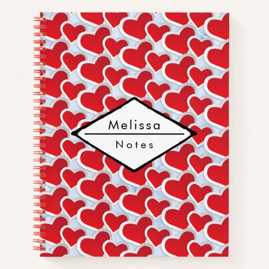 2 Rode harten samengevoegd Herhalend Patroon Notitieboek (Voorkant)
