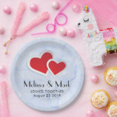 2 Rode papieren harten op Icy Blue Marble Wedding Papieren Bordje (Feest)