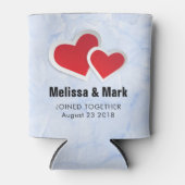 2 Rode Papieren Harten op IJsblauwe Marmeren Trouw Blikjeskoeler (Voorkant)