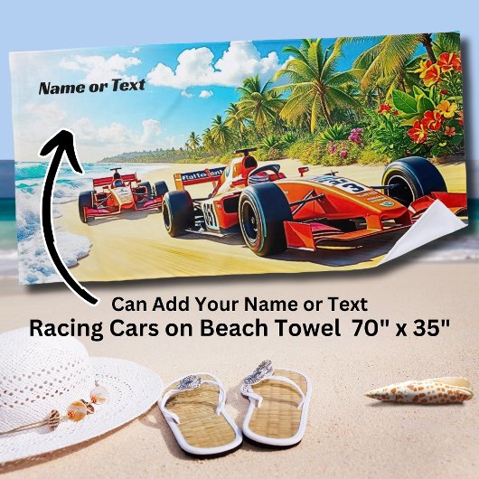 2 rode raceauto's op het zand strandlaken