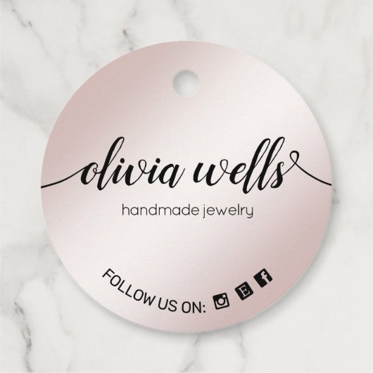 2"Ronde Roos Gouden Handtekening Script Hang Label (Achterkant)