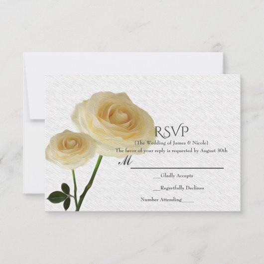 2 Roses peints en blanc Elégant mariage carte RSVP (Devant)
