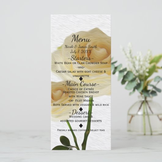 2 Roses peints en blanc Elégant Menu Card (Debout devant)