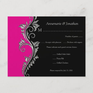 #2  Roze en Zwart met Zilver Swirl RSVP Kaartje