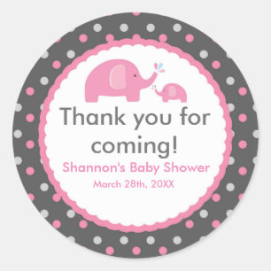 2 ROZE OLIFANTEN Stippen Baby Shower Sticker