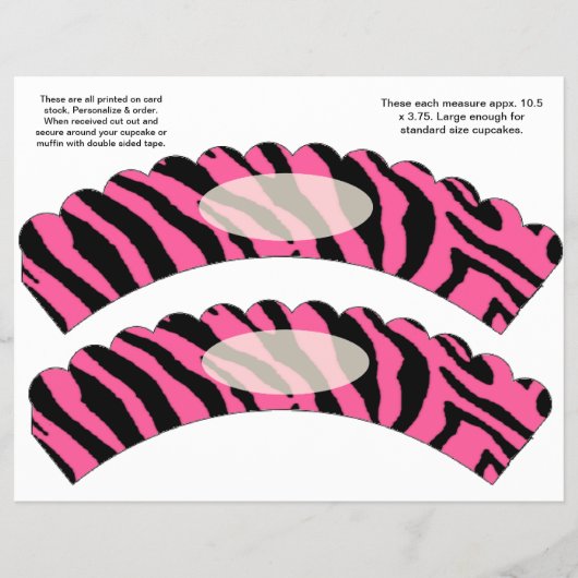 2 Roze Zebra ontwerp Aangepaste Cupcake Verpakking Flyer (Voorkant)