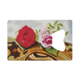 2 rozen schilderij kredietkaart flessenopener