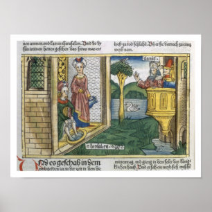 2 Samuel 11 1-5 David ziet Bathsheba zwemmen vanui Poster