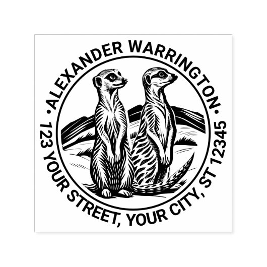 2 Schattigee Meerkats Standing #1 Naam Retouradres Zelfinktende Stempel (Design)