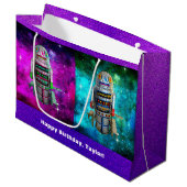 2 Sci Fi speelgoed Robots paarse Blauw Galaxy Aang Groot Cadeauzakje (Voorkant Gekanteld)