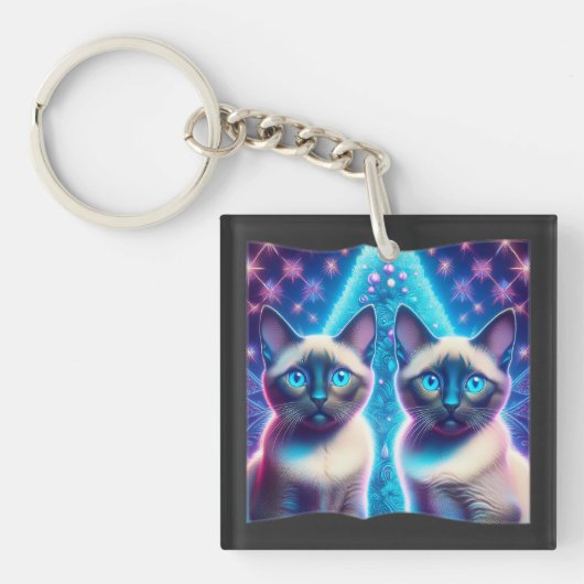 2 Siamese Kittens poseren met kerstboom Sleutelhanger (voorkant)