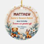 2 sided Santa’s Newest Helper Keramisch Ornament (Achterkant)