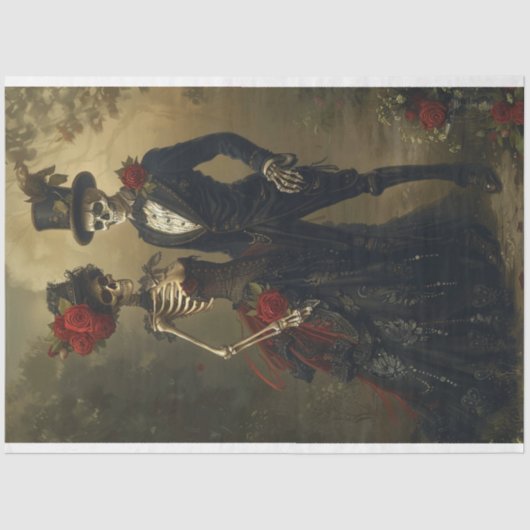 2 Skelet Gekleed Zwart Bruiloft Decoupage Tissuepapier (Voorkant)