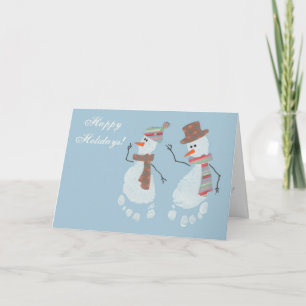 2 Sneeuwmannen met Babyvoetafdrukken - Prettige Fe Feestdagen Kaart