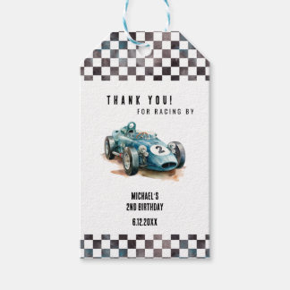 2 snelle verjaardag Race Car Cadeaulabel