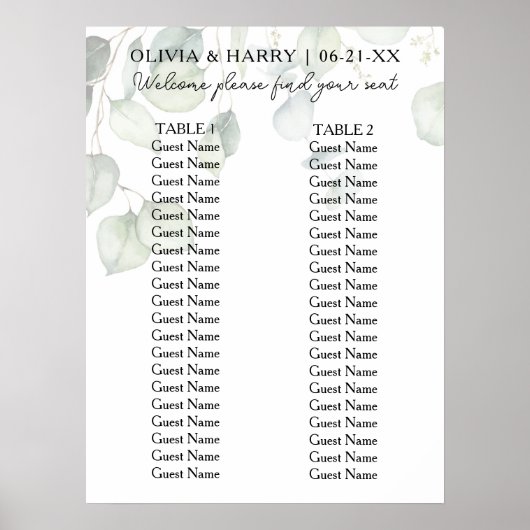 2 Tableau Aquarelle Ecalyptus Mariage (Devant)