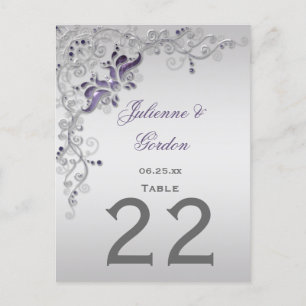 #2 Tafel Kaarten Paarse Zilveren Bloemen Swirls