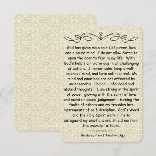 2 Timothée 1:7 Arrière-plan de la carte de note d' (Devant / Derrière)