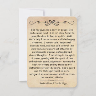 2 Timothée 1:7 Parchemin de carte de note de l'écr