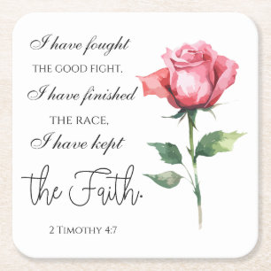 2 Timotheüs 4:7 Ik heb de goede strijd gestreden Vierkante Kartonnen Onderzetter