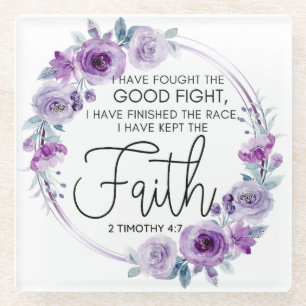2 Timotheüs 4:7 Ik heb het geloof Paarse Bloem geh Glazen Onderzetter