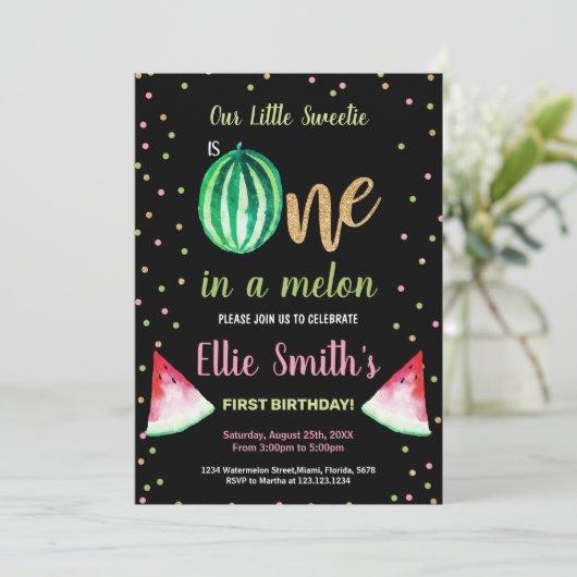 2 Tranches Green Watermelon Invitations d'annivers (Debout devant)