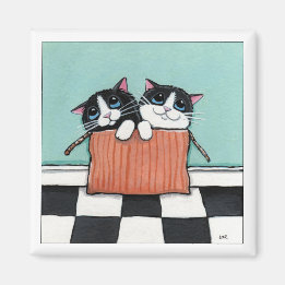 2 Tuxedo Katten in een Doos | Cat Art Magnet Magneet