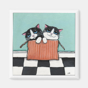 2 Tuxedo Katten in een doos   Kat Art Magnet Magneet