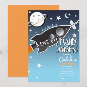 2 Twee Maans Raketschip Ruimtevaart Verjaardagsfee Kaart