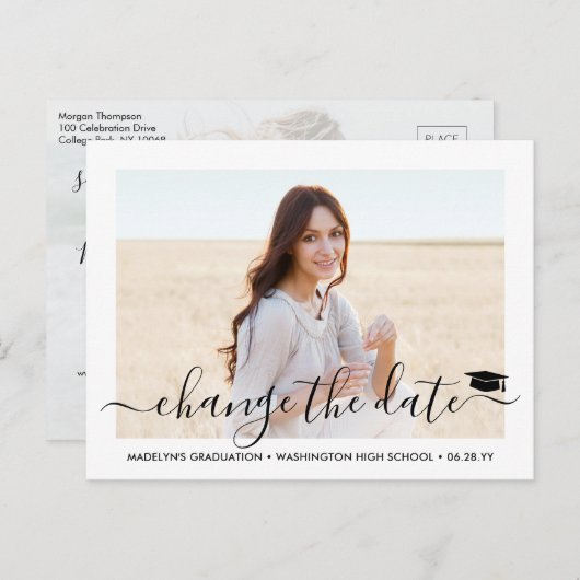 2 Uitstel foto Afstuderen Datum wijzigen Aankondigingskaart (Voorkant / Achterkant)
