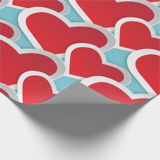 2 vet rood hart herhalend patroongeluid cadeaupapier (Hoek)