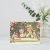 2 Victoriaans meisje Rozen Briefkaart (Staand voorkant)