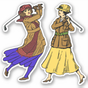 2 Vintage Stickers Damesgolfer