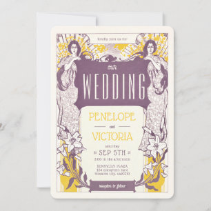 2 Vrouwen en Lelies Letterpress Stijl Trouwen Kaart