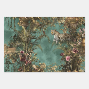 #2 Weelderige  scène Leopard Foliage Inpakpapier Vel