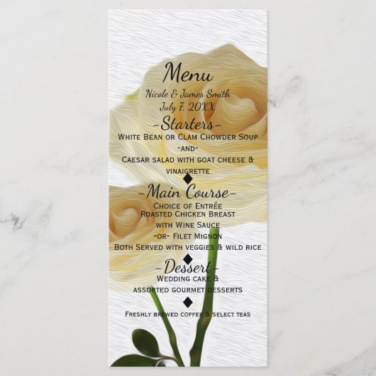 2 Wit geschilderde Rozen Elegant Bruiloft Menu Kaa (Voorkant)