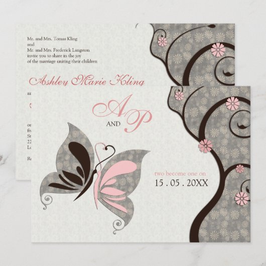 2 wordt 1 zoende Butterflies Weddenschap Kaart (Voorkant / Achterkant)