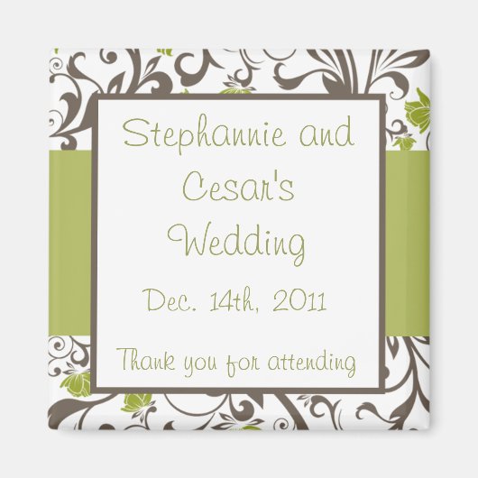 2 "x2" Aankondiging Magneet Groene Bloemen met Tak (Voorkant)