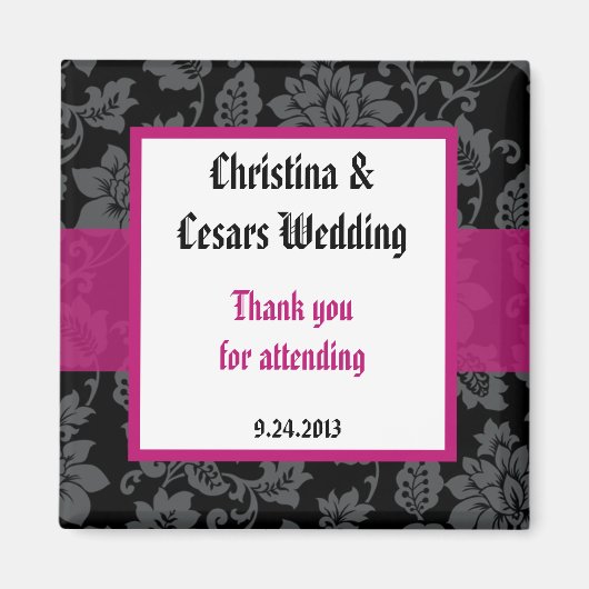 2"x2" Aankondigingmagneet Zwart Bloem Hot Roze Magneet (Voorkant)