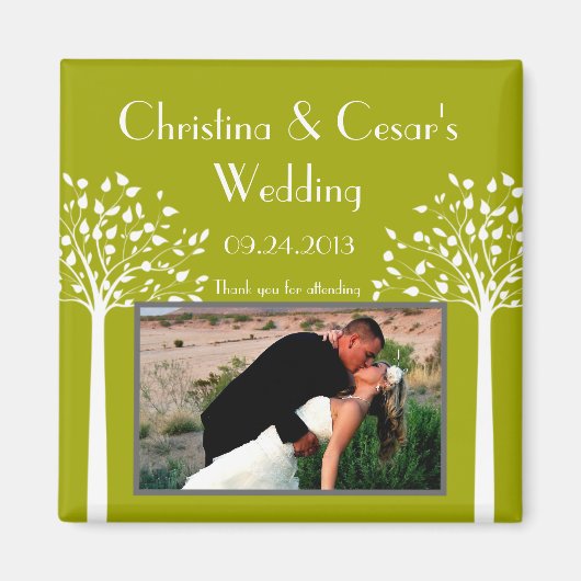 2"x2" Aankondigingsmagneet Modern groene bomen wit Magneet (Voorkant)