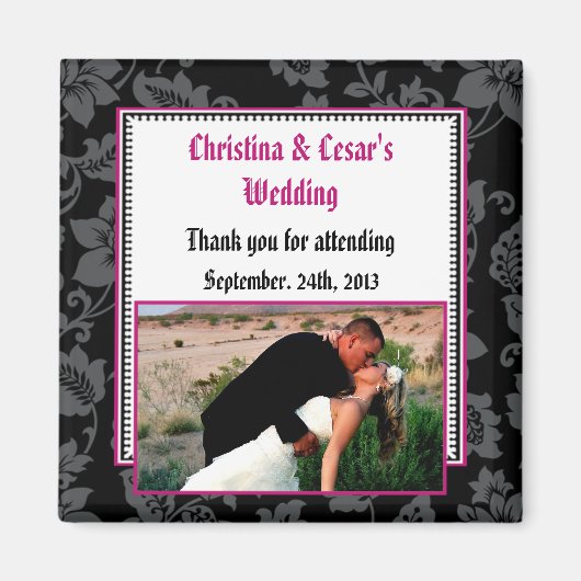 2"x2" Aankondigingsmagneet Zwart Bloemmotief Roze Magneet (Voorkant)