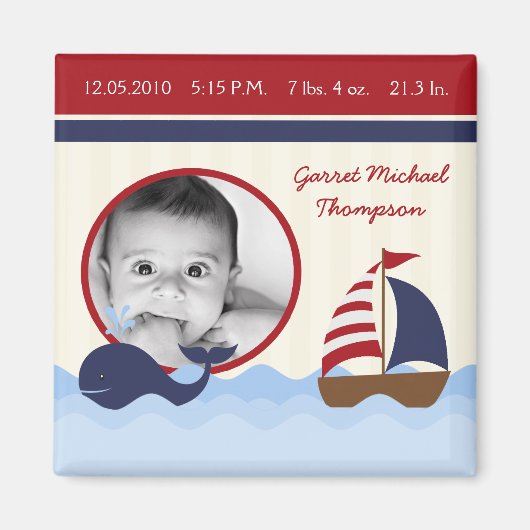 2 "x2" Ahoy Nautische Walvis Geboorteaankondigings Magneet (Voorkant)