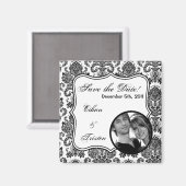 2"x2" Enregistrer la date Aimant noir blanc Damas (Recto/Verso)