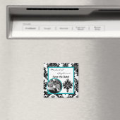 2"x2" Enregistrer la date Aimant noir Turquoise Da (In Situ (Lave-vaisselle))